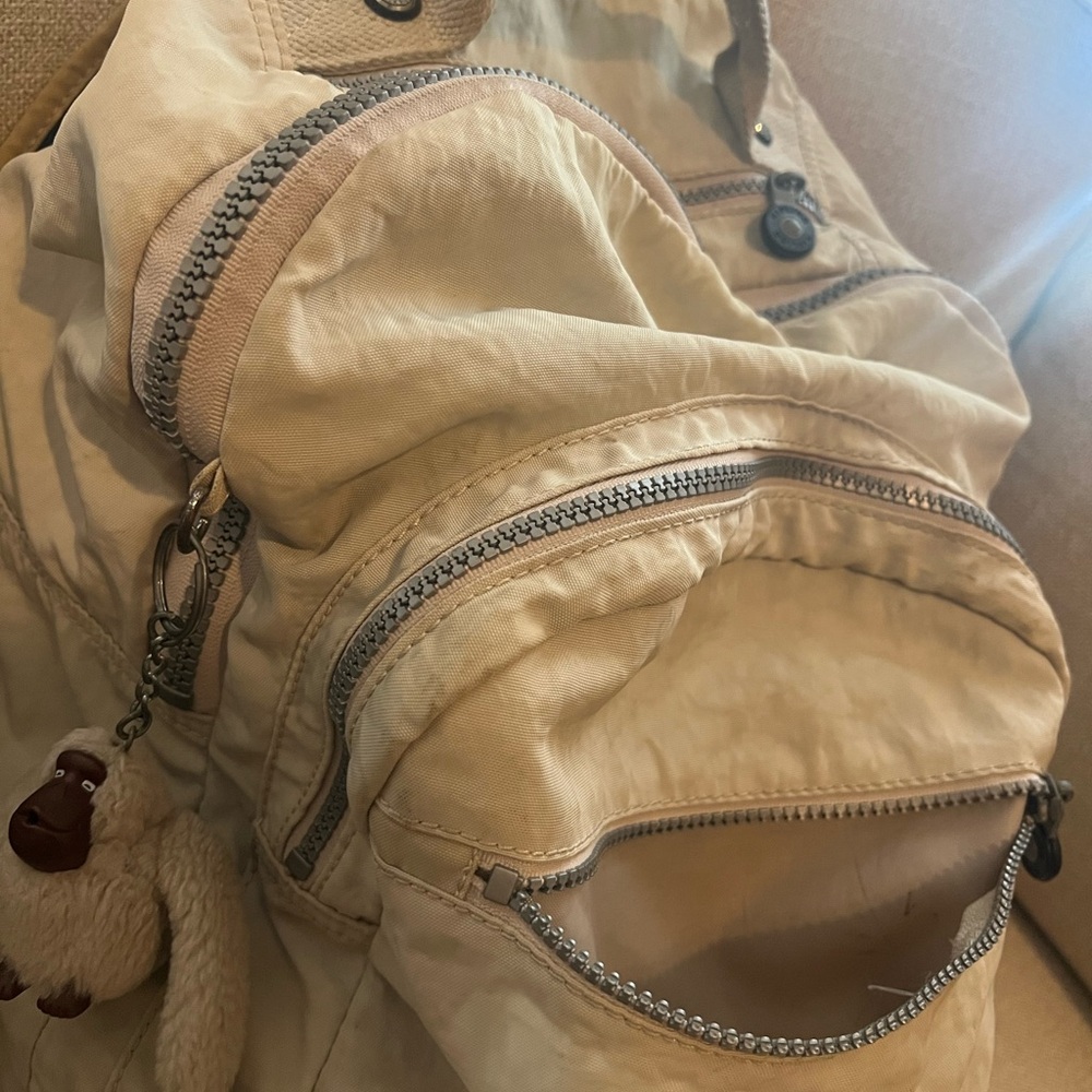Cream Backpack with Zipper Details